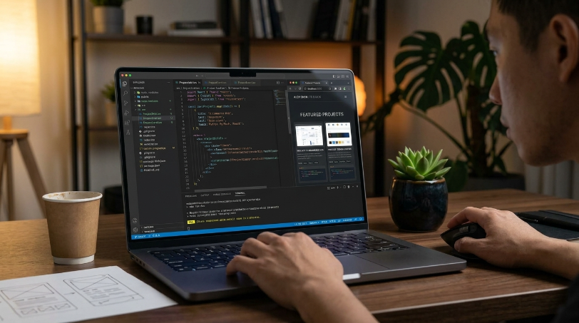 A developer building a website